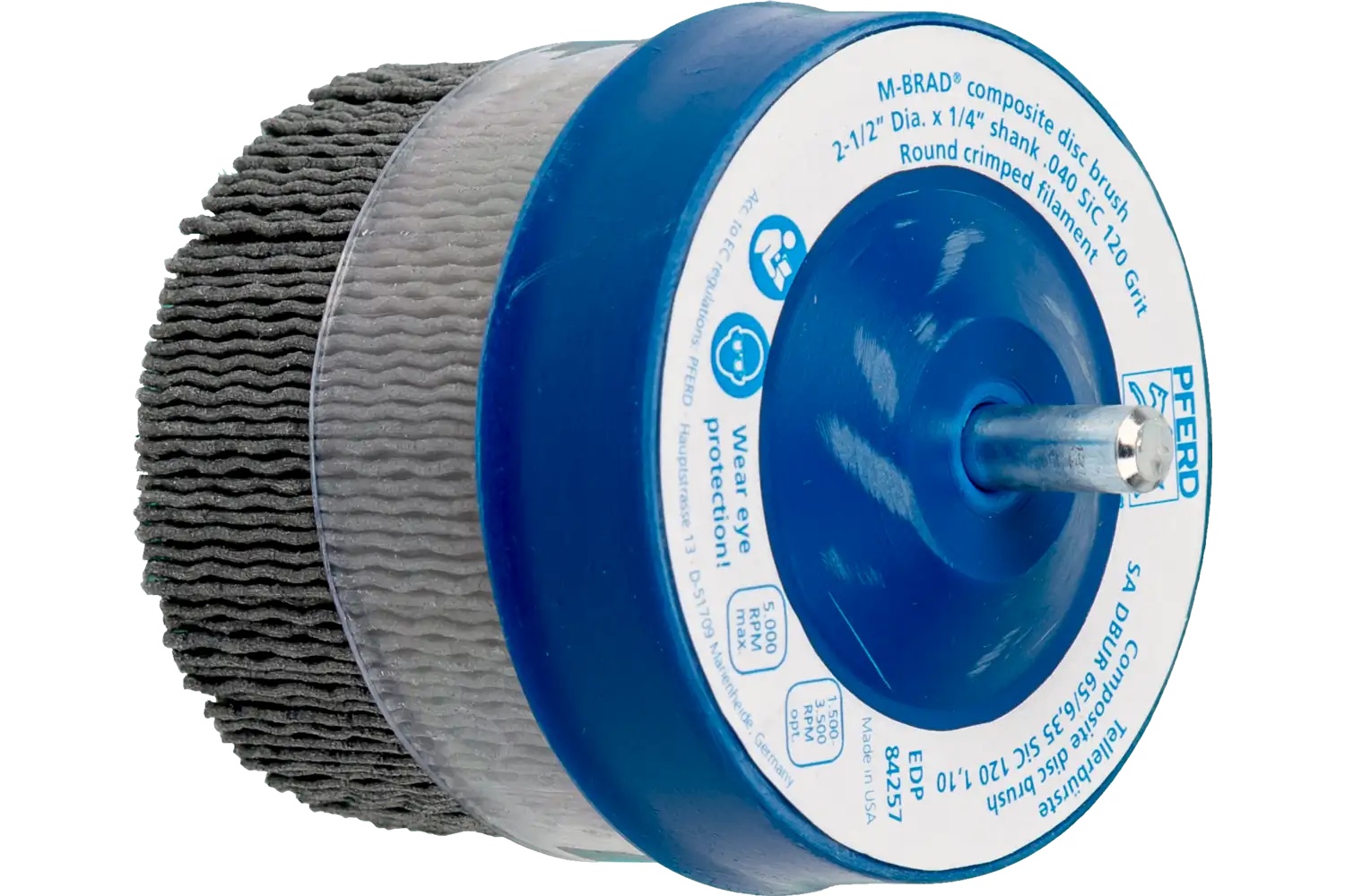 Picture of Pferd M-BRAD® Mounted Disc Brush 2-1/2" Dia. .040/120 Grit SiC 1/4" Shank